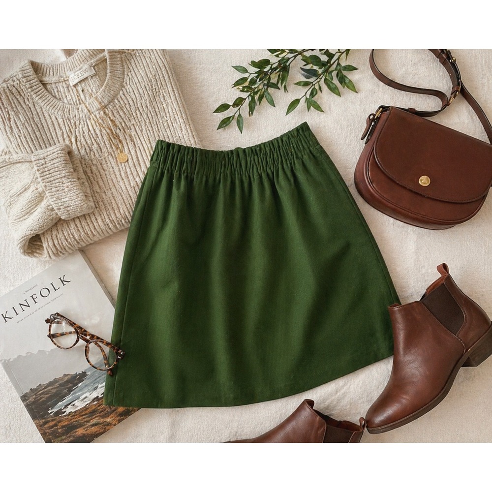 J.Crew Forest Green Wool Blend Elastic Waist Mini Skirt with Pockets Size 12